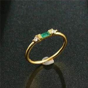 New Dainty 14k Gold Over Sterling Silver Emerald White Sapphire Ring